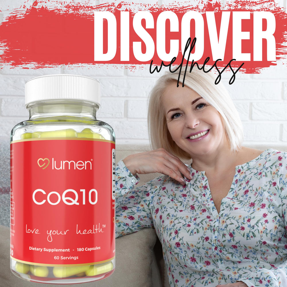 Lumen Naturals CoQ10 vegetarian capsules, plant-based wellness option.