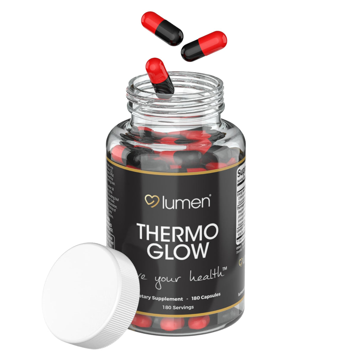 Lumen Naturals ThermoGlow for Women bottle front, supporting daily wellness in a vegan formula.