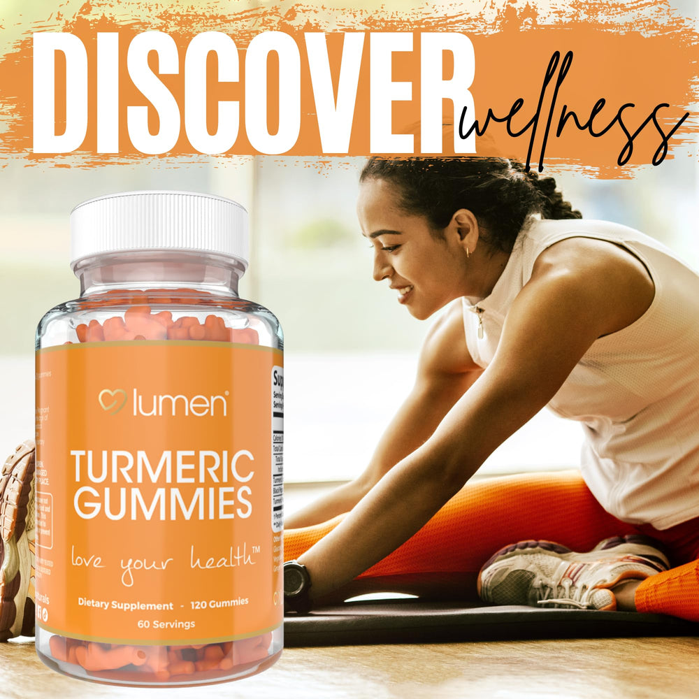 Lumen Naturals turmeric gummies product label featuring turmeric and pepper extract.