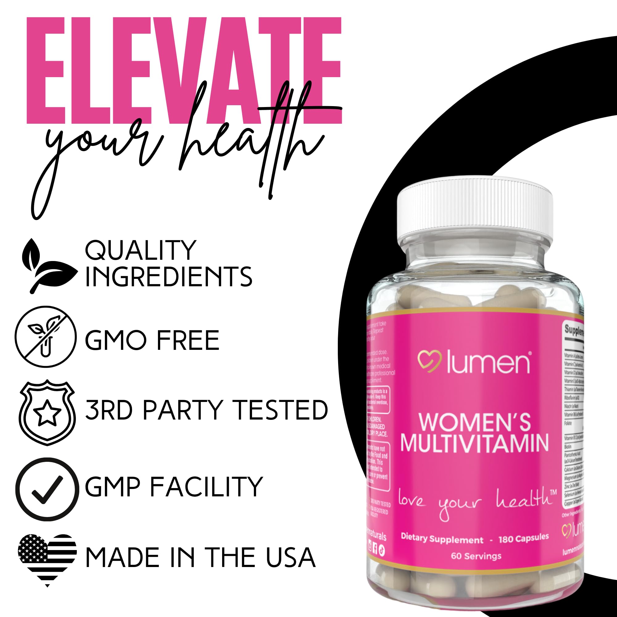 Ingredients panel closeup on Lumen Naturals Women's Multivitamin