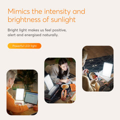 Lumie Mini Lamp on a desk shows portable brightness for study