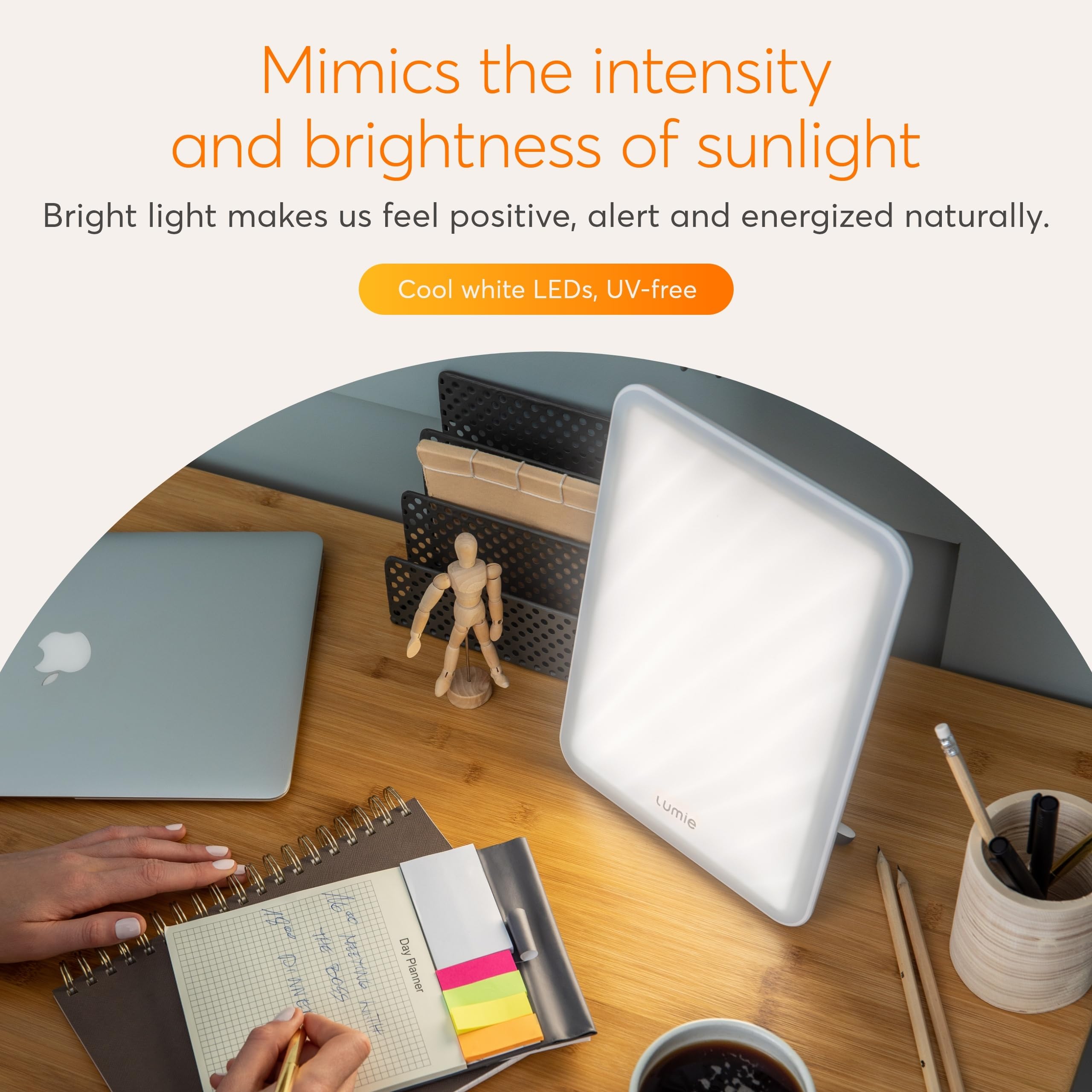 Lumie Vitamin L portrait mode demonstrates tall orientation ideal for desks