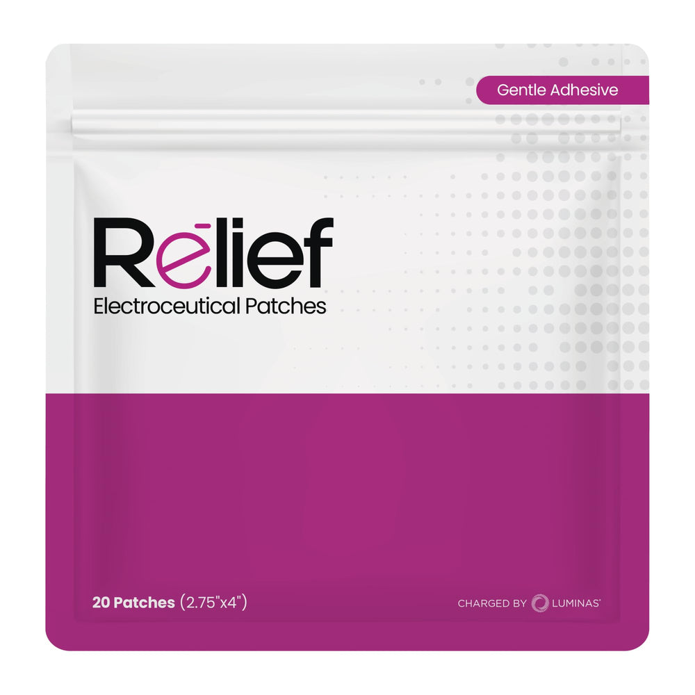 LUMINAS Relief Patch applied to the neck for daily comfort and targeted support.