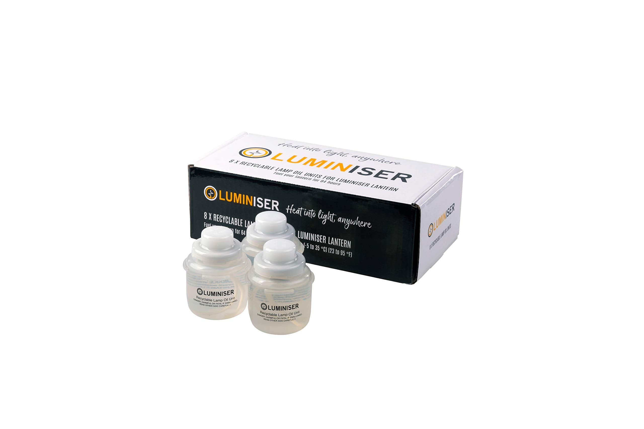 LUMINISER lamp liquid oil cartridge cap-closed ensuring leak-free storage.