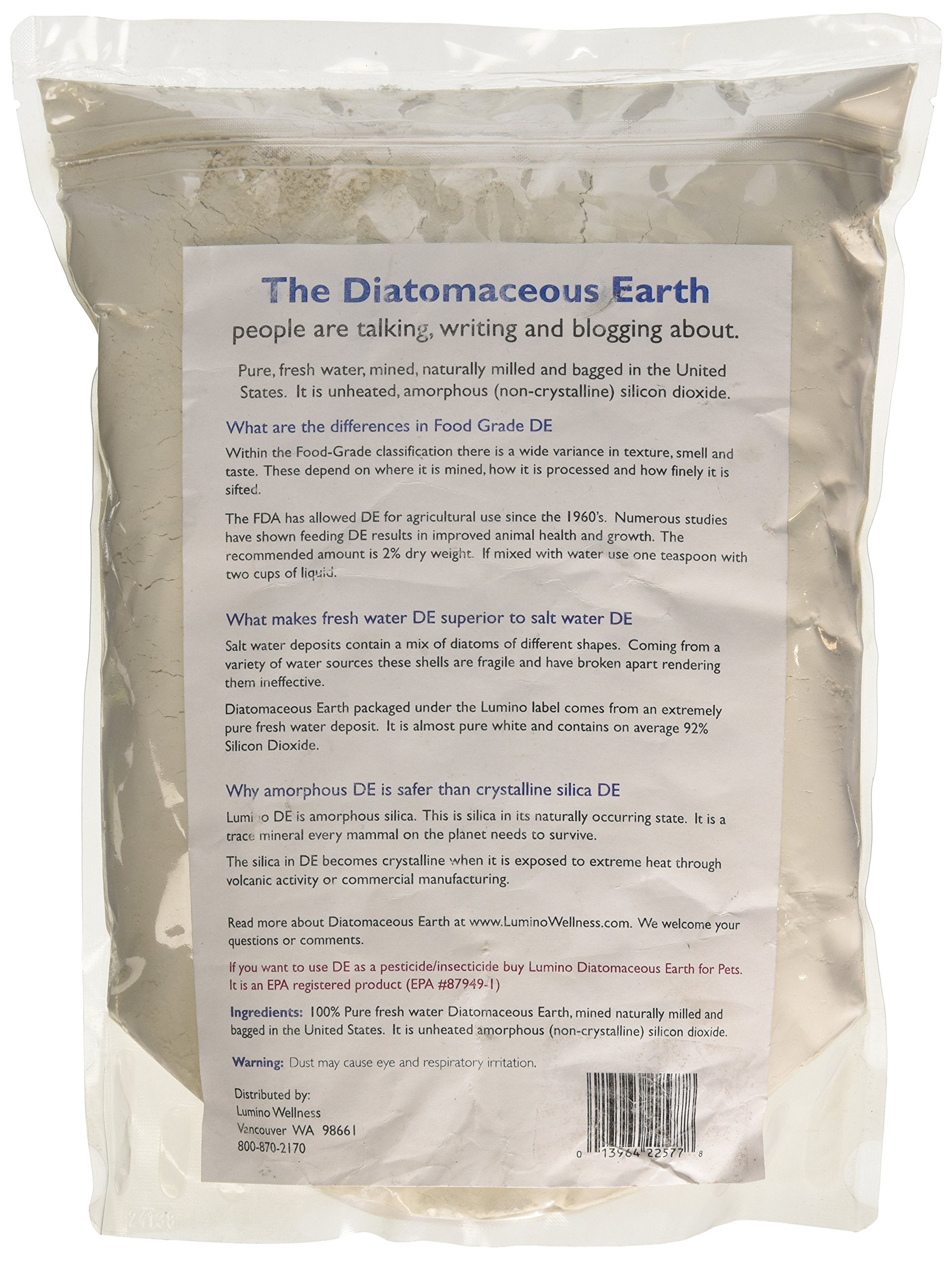 Packaging-ready Lumino Home diatomaceous earth for easy storage at home.