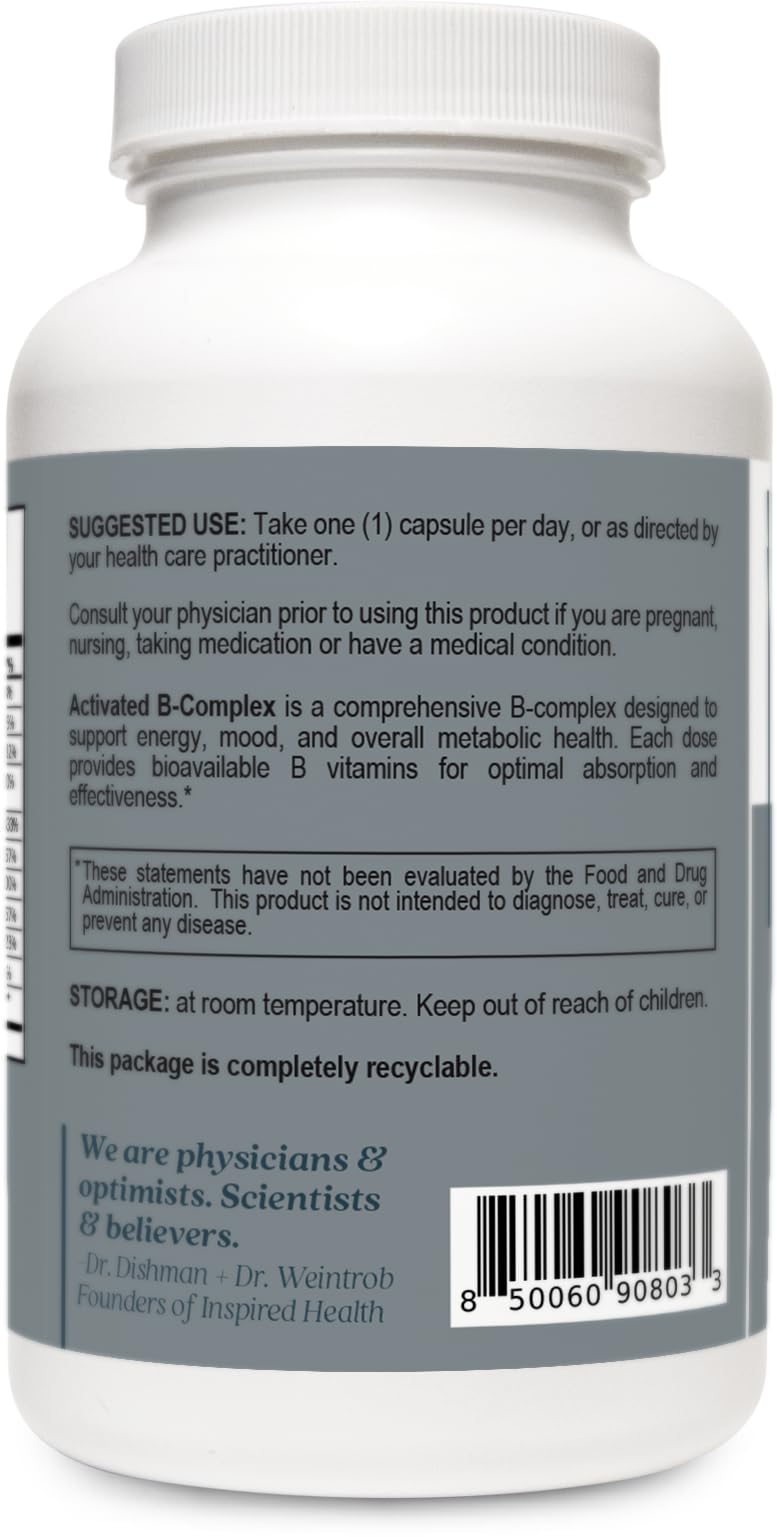 LUMINSPIRED Health vitamin B complex label highlighting bioactive ingredients and purity standards.