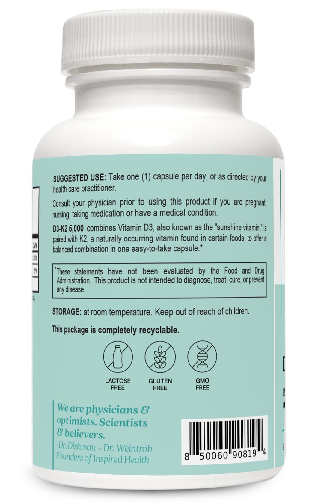 LUMINSPIRED HEALTH label close-up showing 5000 IU D3 and 100 mcg K2
