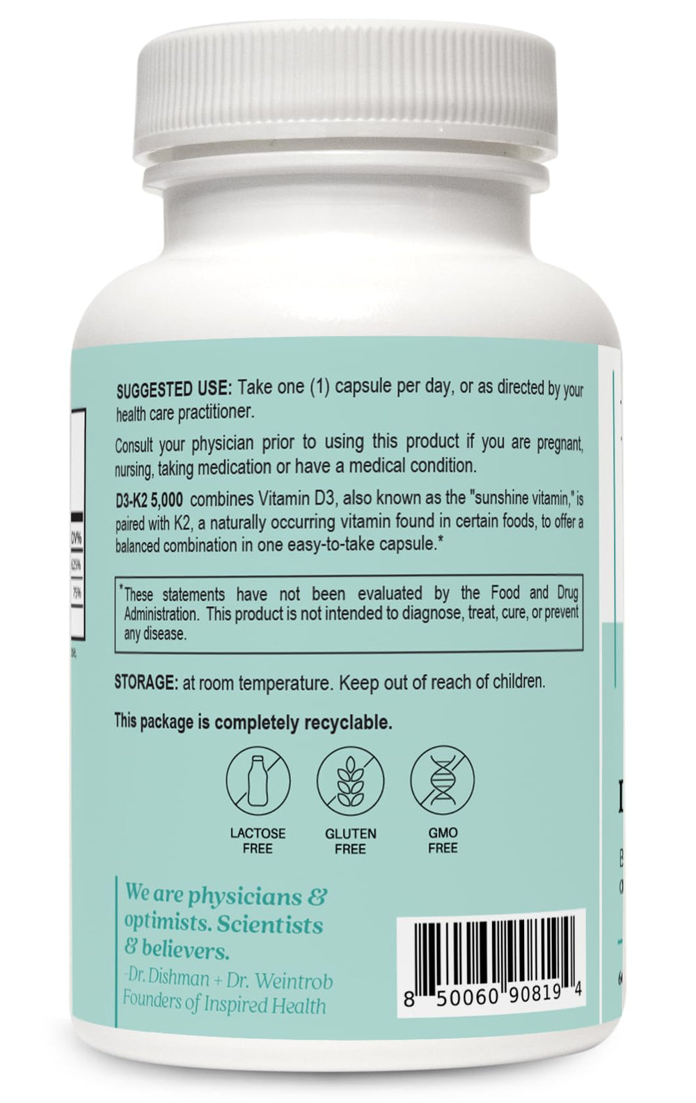 LUMINSPIRED HEALTH label close-up showing 5000 IU D3 and 100 mcg K2