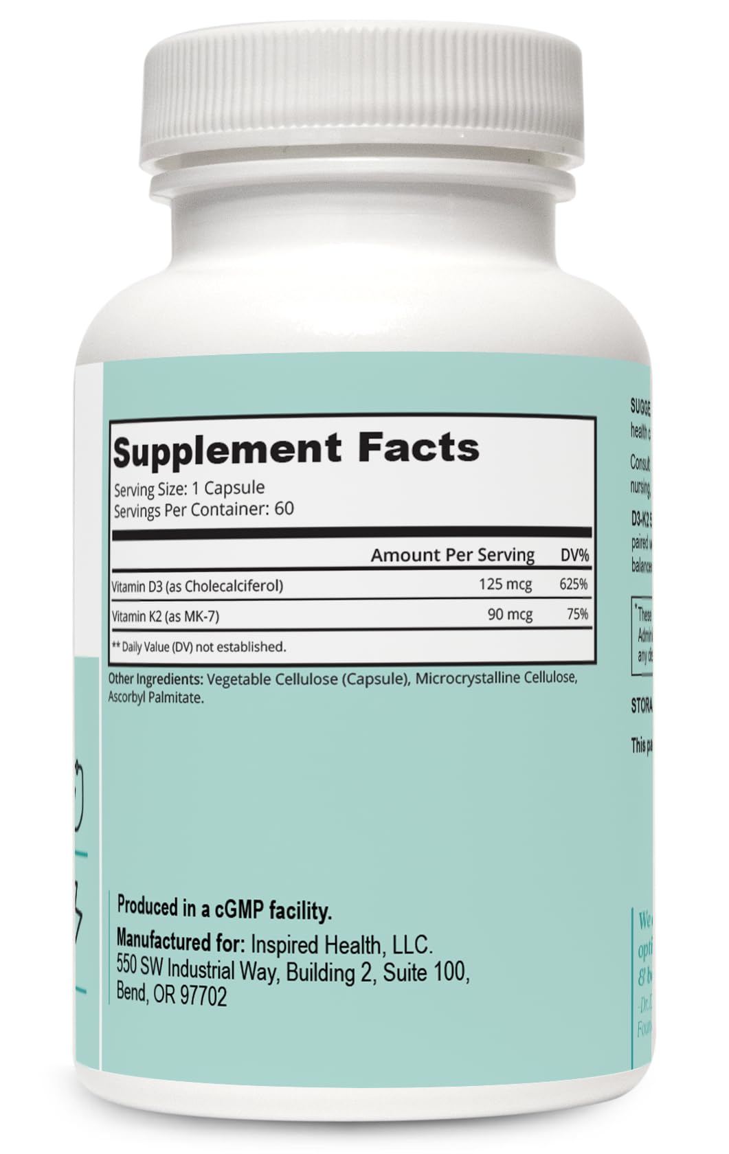 LUMINSPIRED HEALTH vitamin D3 K2 capsules close-up highlighting high potency dosage