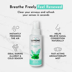 Lumonc Eucalyptus Spray on hands for easy inhale and breath support.
