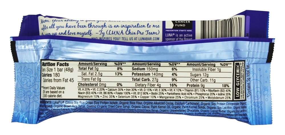 LUNA BAR Chocolate Cupcake on-the-go snack in a bag