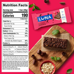 Luna Bar Chocolate Peppermint Stick bar with creamy coating—great for quick energy.