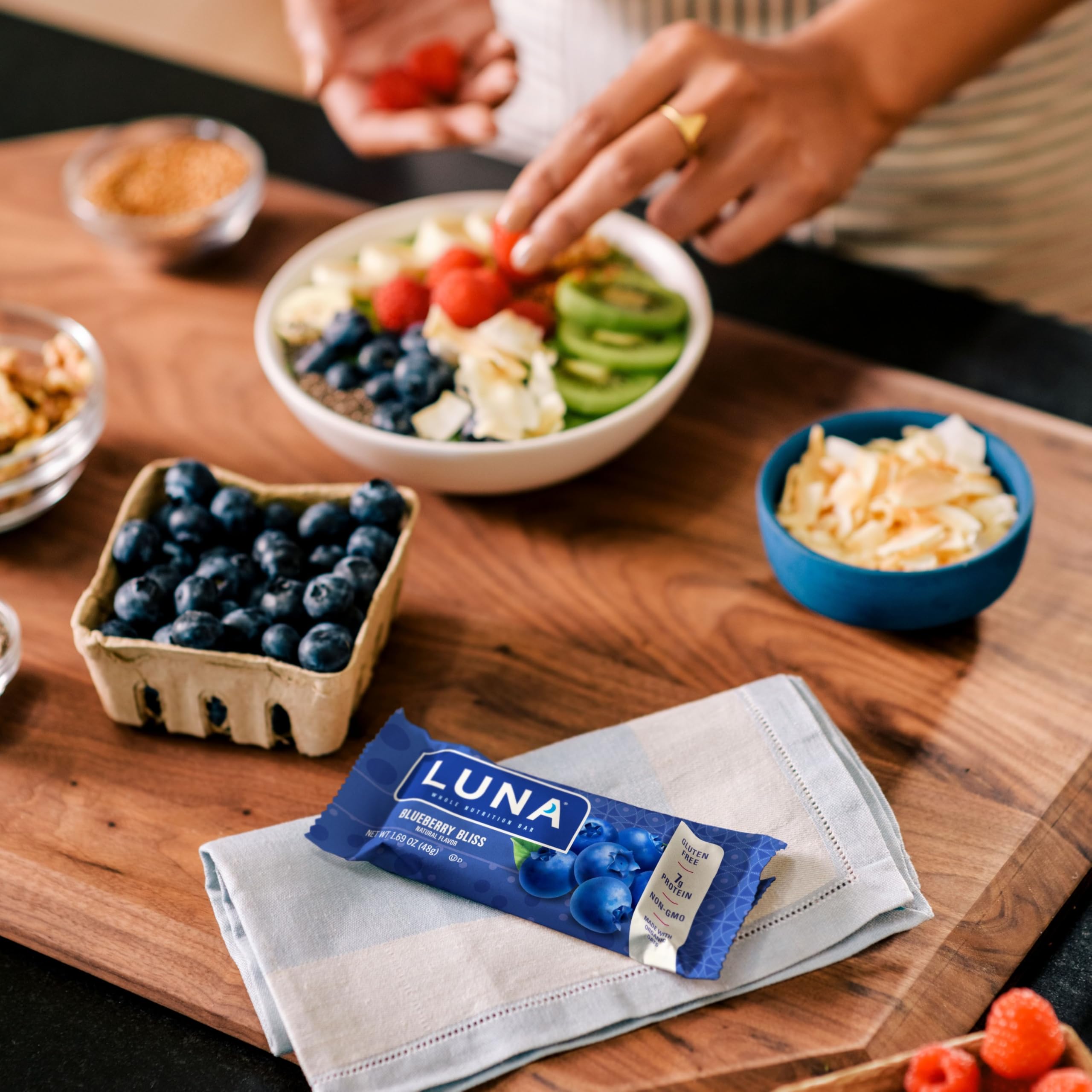 LUNA Bar creamy dipped coating close-up emphasizes texture and flavor variety