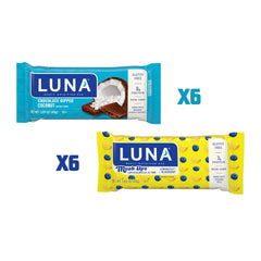 Luna Bar LemonZest Blueberry Mash-Ups display highlighting fruity flavor variety.