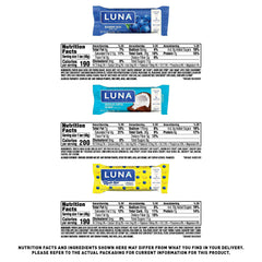 LUNA Bar variety pack six flavors back shows portable, plant-based protein