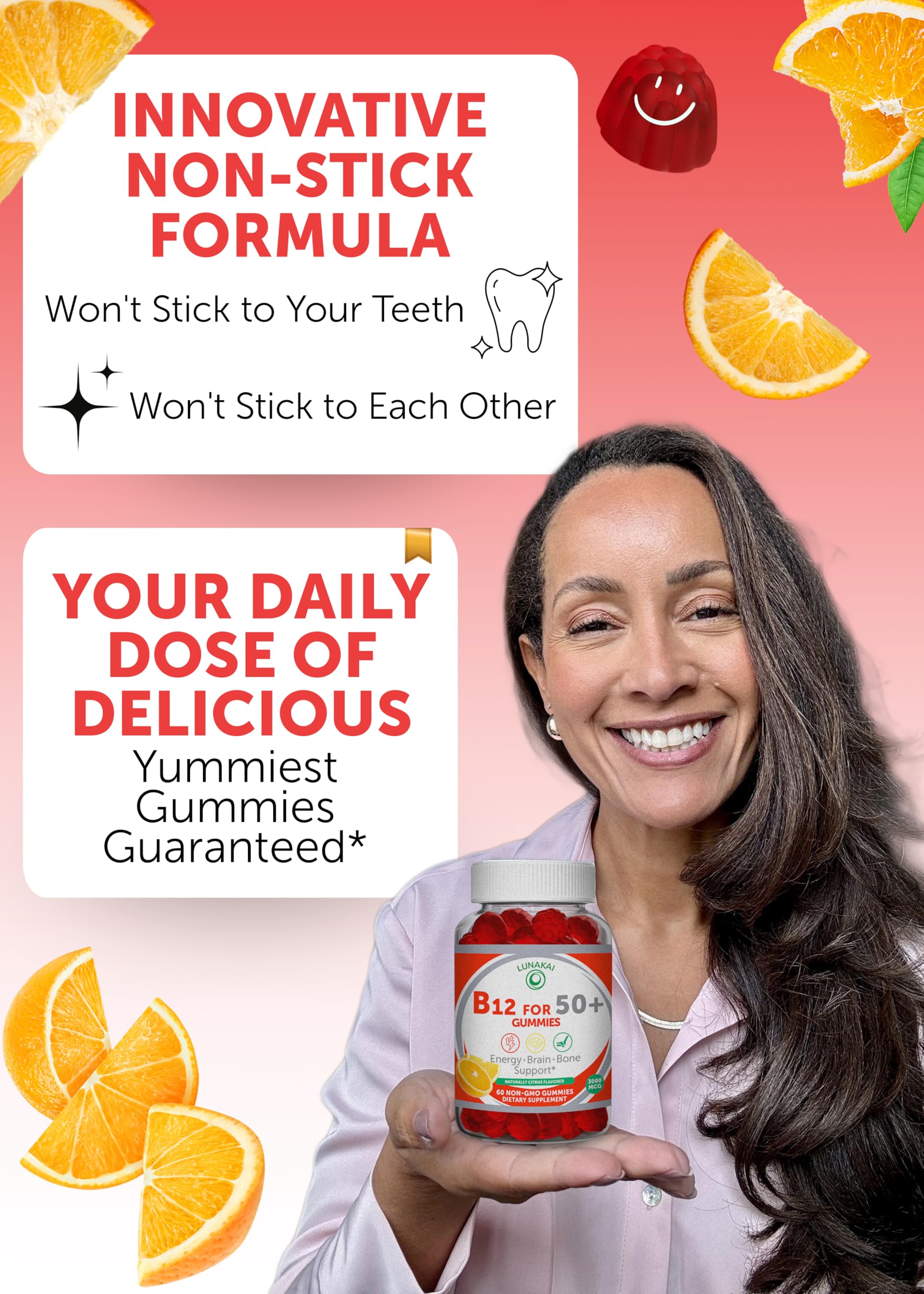 Lunakai B12 bottle label highlights Non-GMO ingredients.