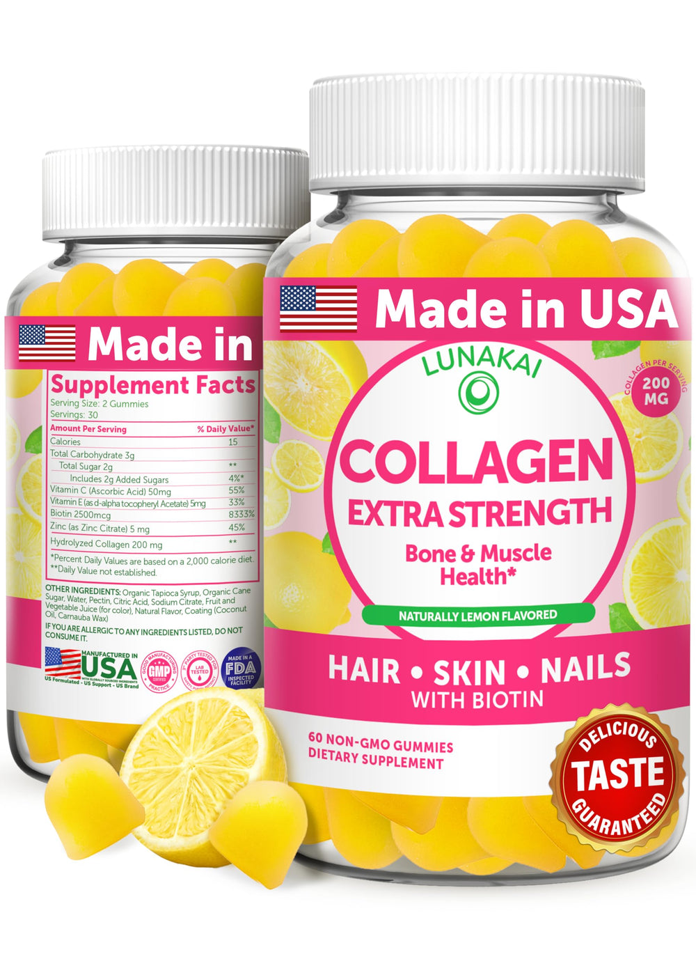 Lunakai Collagen Gummies bottle showing convenient daily beauty support for hair, skin, and nails