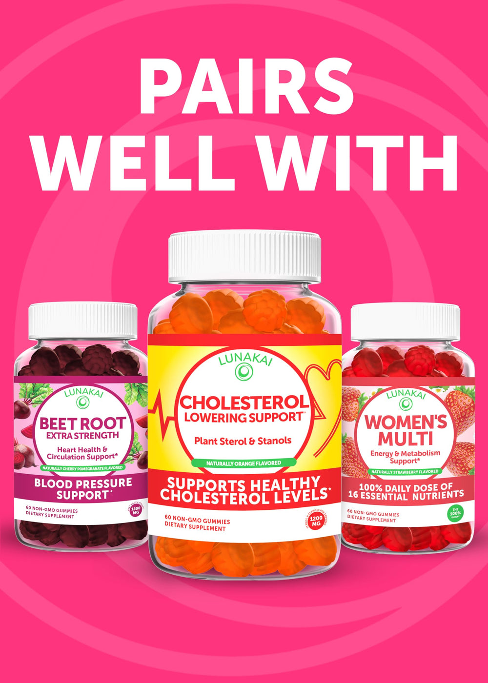 Lunakai Collagen Gummies label highlights hair, skin, nails benefits