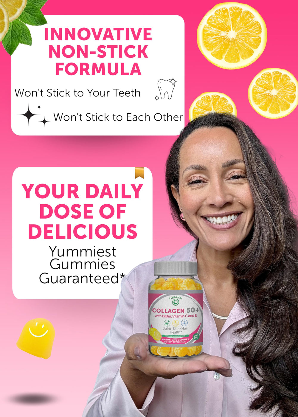 Lunakai collagen gummies ingredients panel emphasizes bioavailable peptides for absorption.