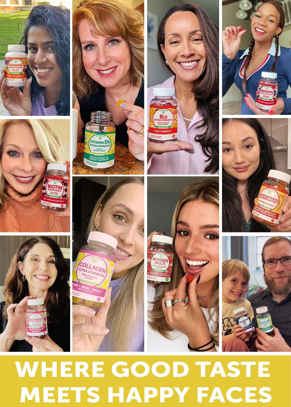 Lunakai Collagen Gummies packaging on shelf conveys USA-made quality and non-GMO integrity