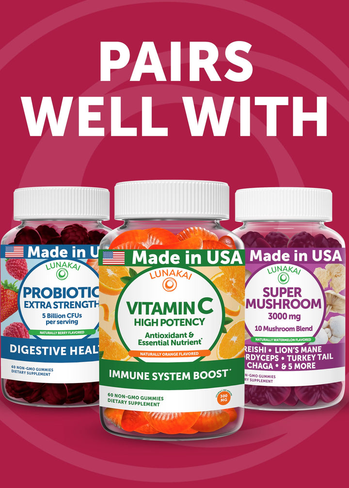 Lunakai Cranberry Gummies daily-use bottle on kitchen counter.