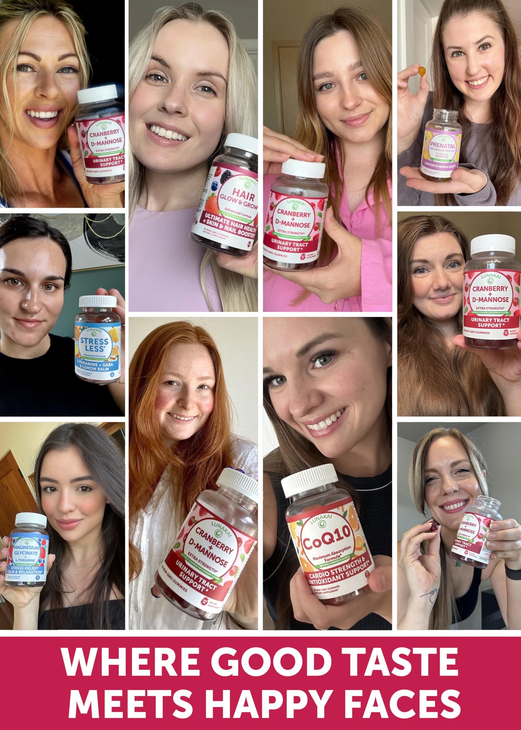 Lunakai Cranberry Gummies package label highlighting ingredients.