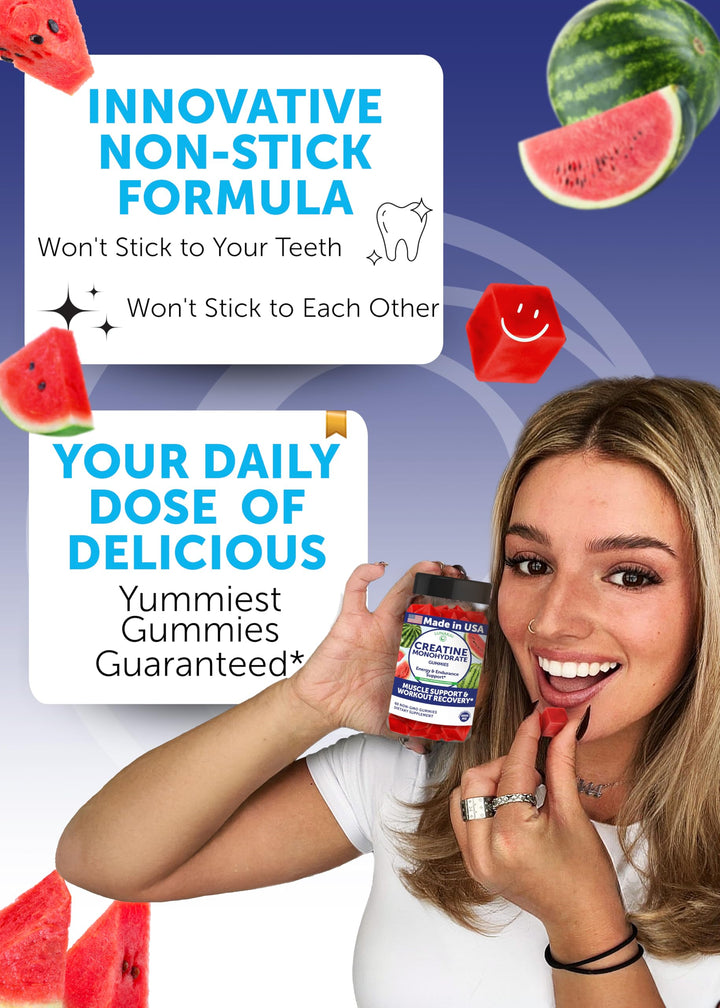 Lunakai creatine gummies natural watermelon flavor in a clear cup.