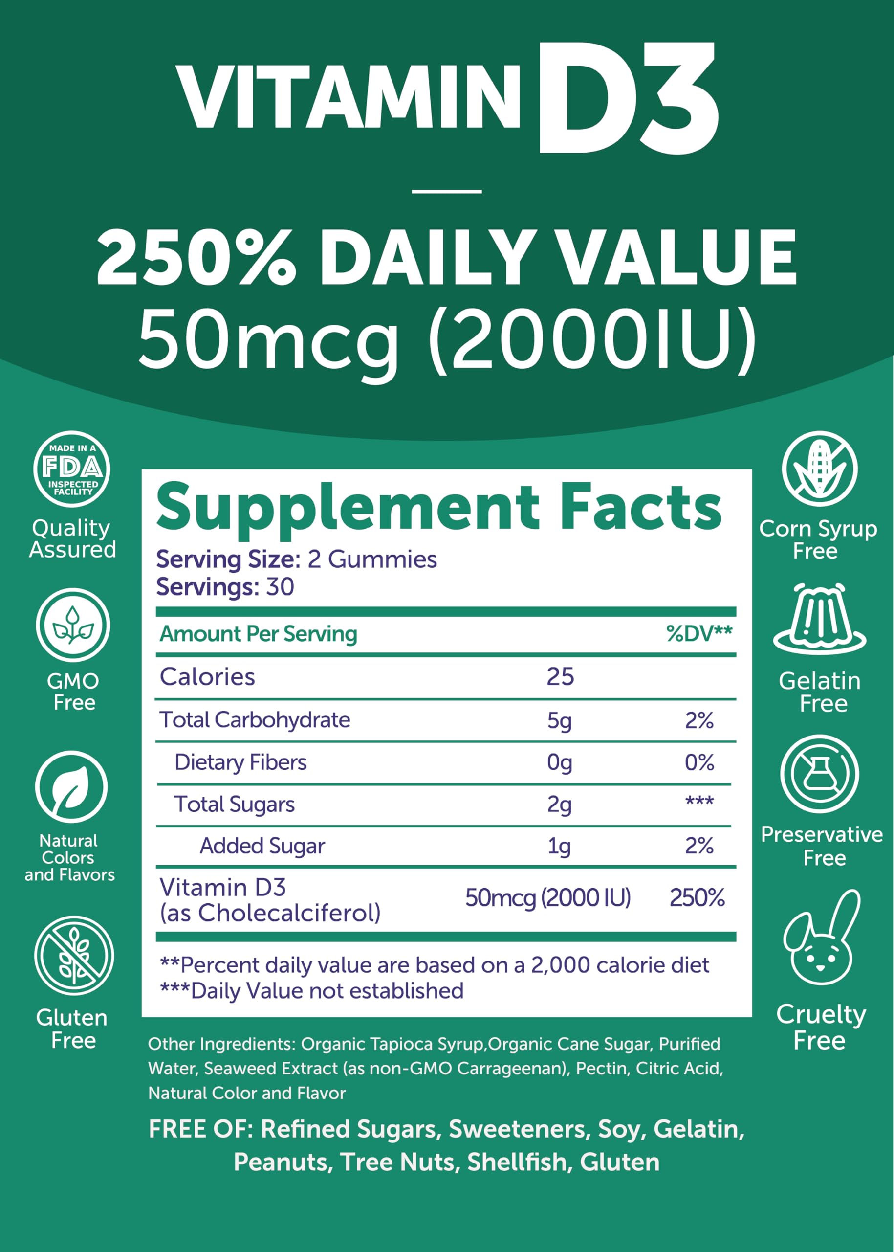 Lunakai D3+B12 gummies label detail highlighting vegan, non-GMO formula