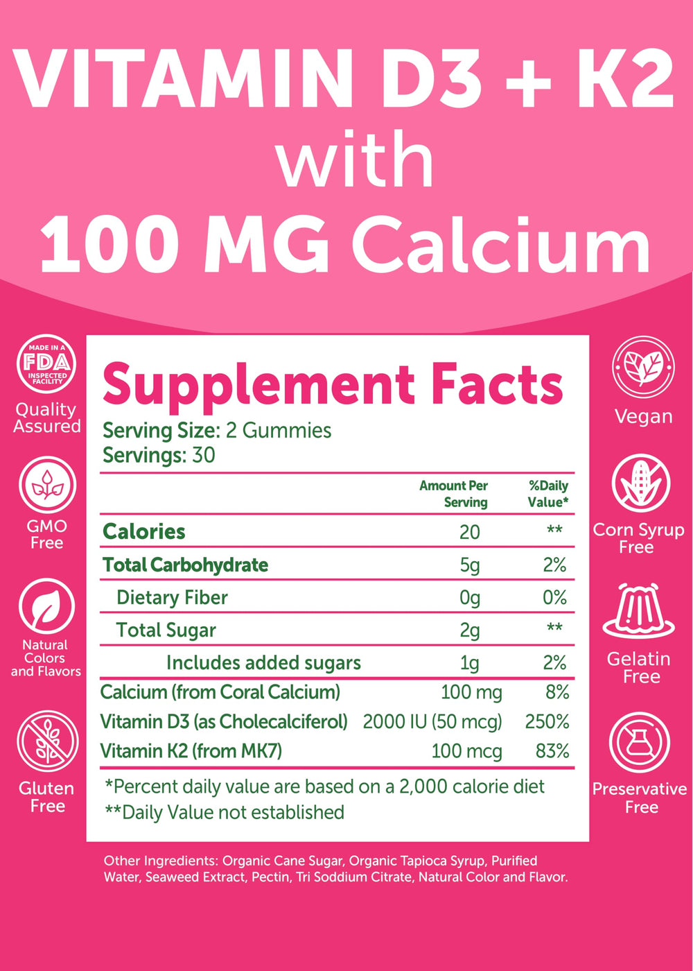 Lunakai kid-friendly D3 K2 calcium gummies pack for family use.