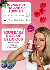 Lunakai mixed berry gummies close-up, a tasty daily supplement for bone and immunity.