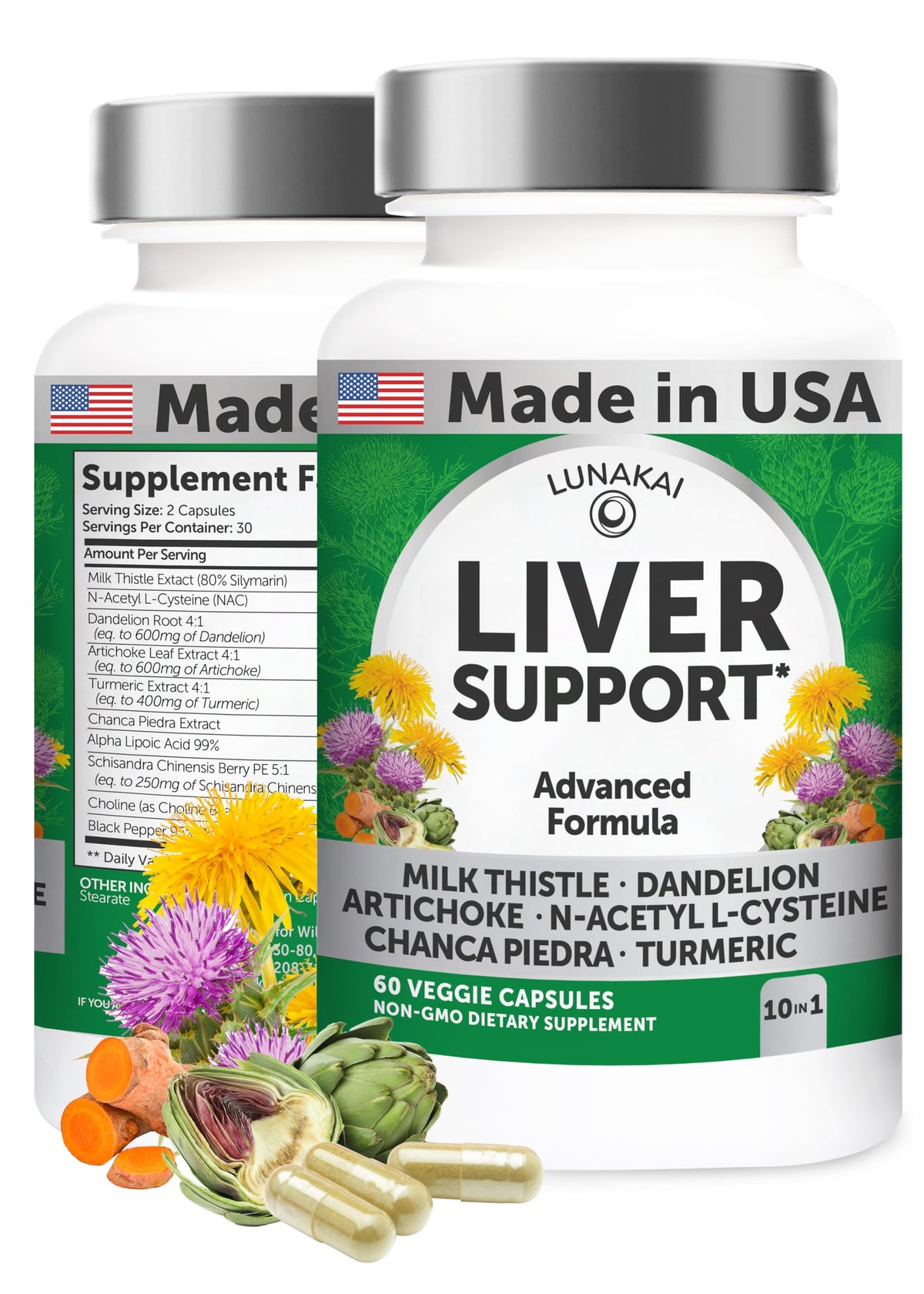 Lunakai liver cleanse bottle for daily herbal support.