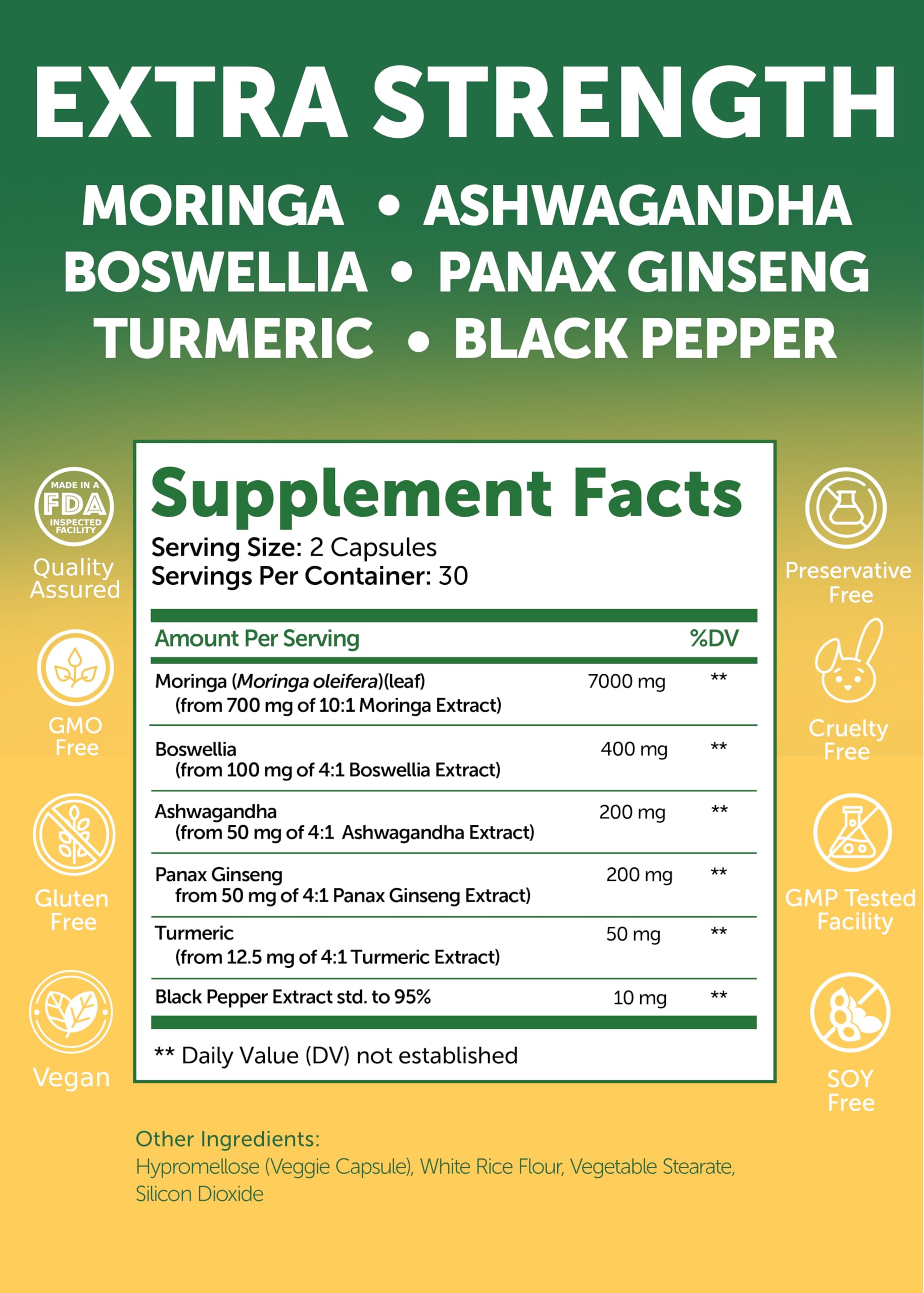 Lunakai moringa leaf extract 10:1 close-up on label.