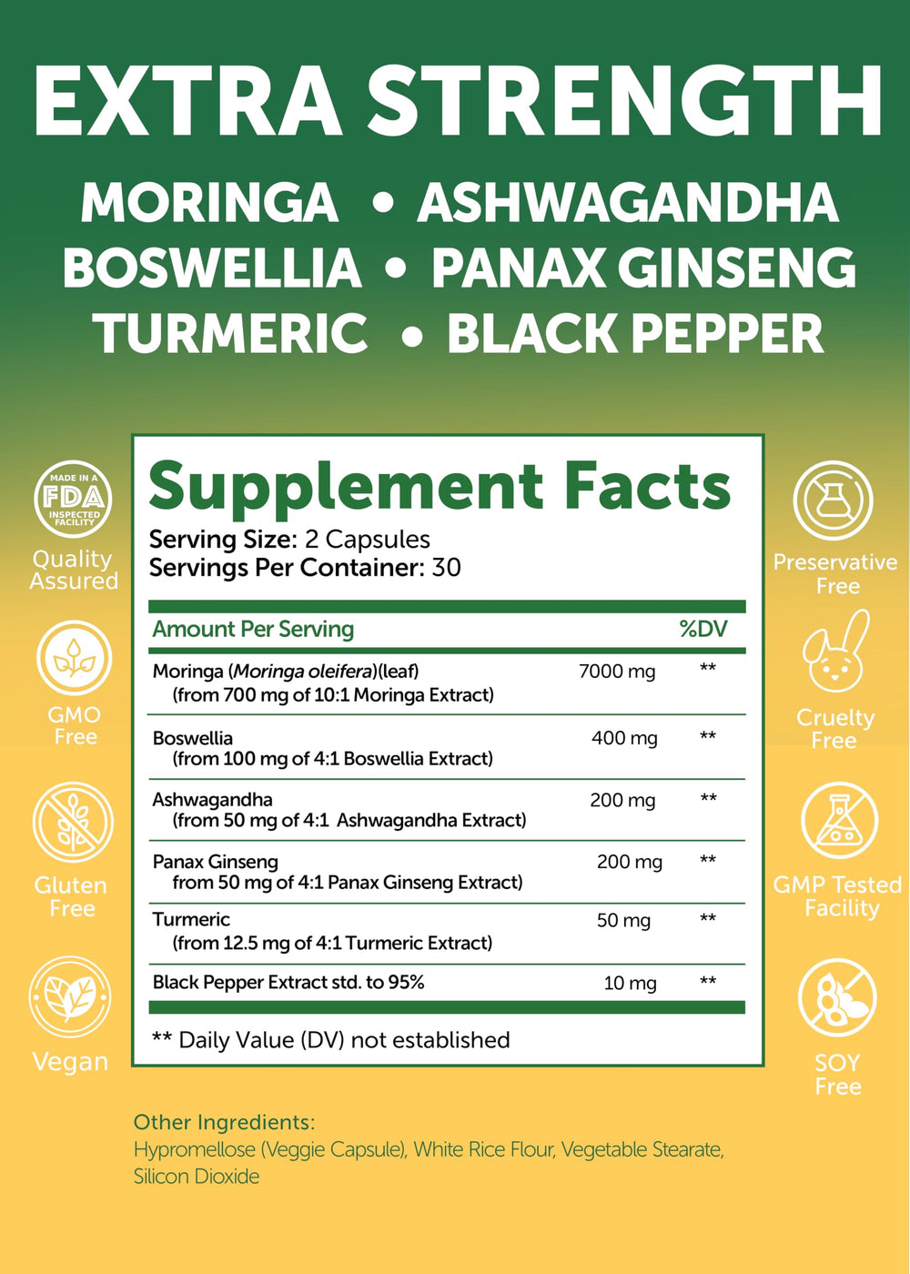 Lunakai moringa leaf extract 10:1 close-up on label.