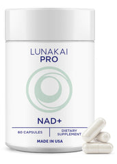 Lunakai PRO bottle front view highlighting convenient daily NAD+ energy support.