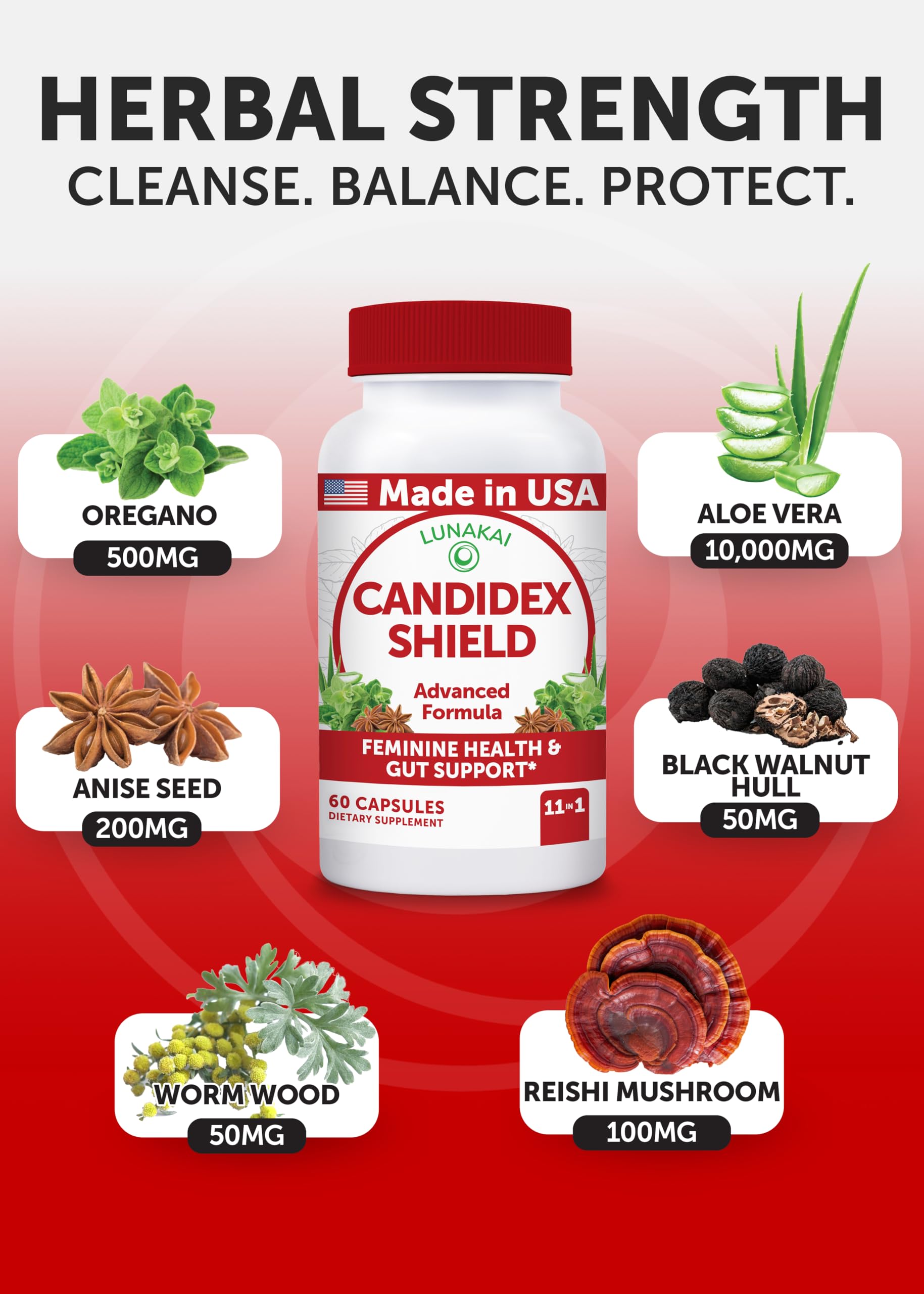Lunakai probiotic enzyme blend bottle, pairing Lactospore with digestive enzymes.