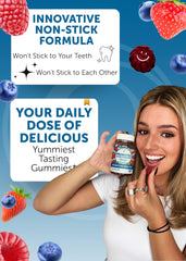 Lunakai probiotic gummies bottle close-up highlighting berry flavor and texture.