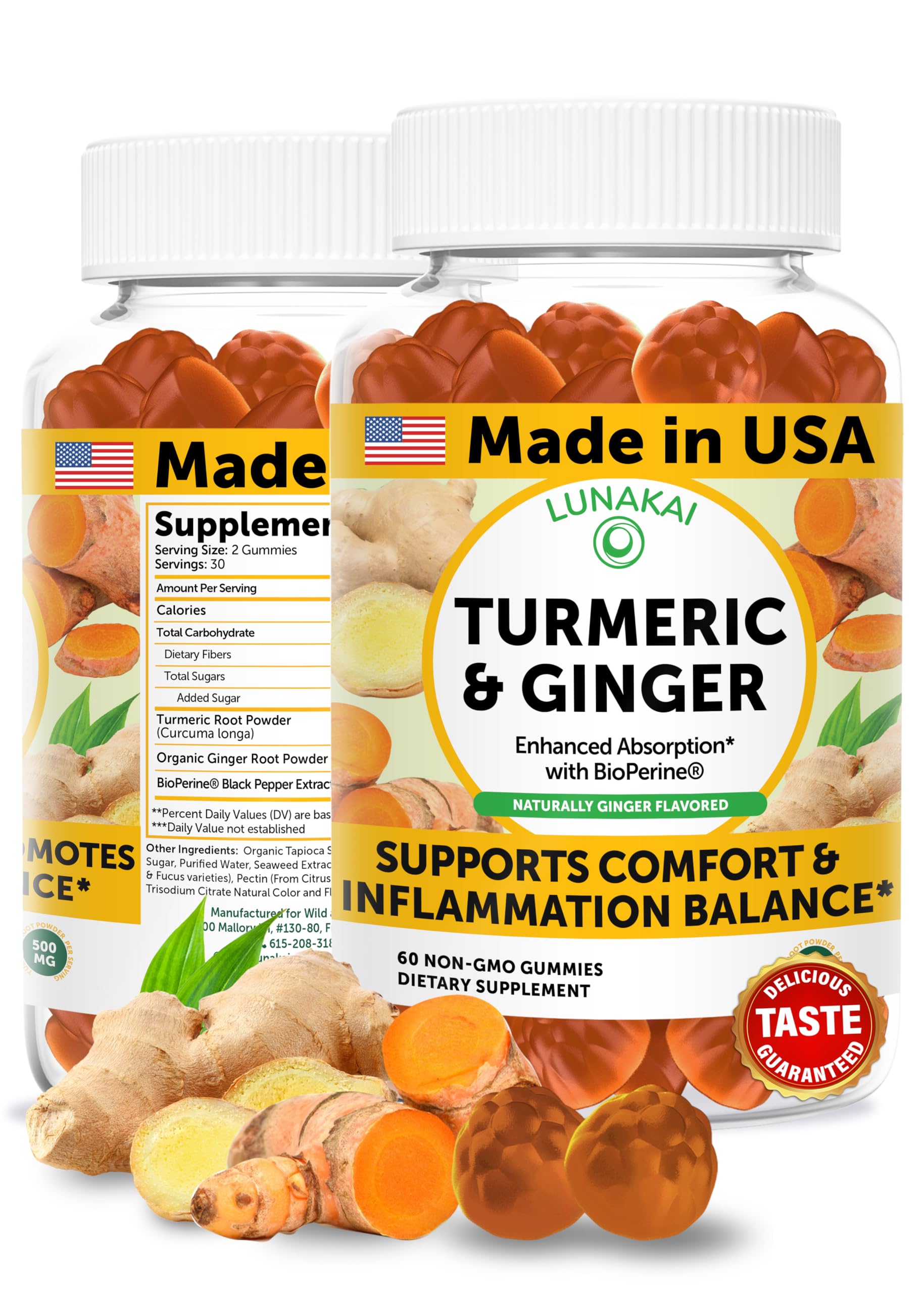 Lunakai turmeric gummies bottle front for easy daily chew and wellness