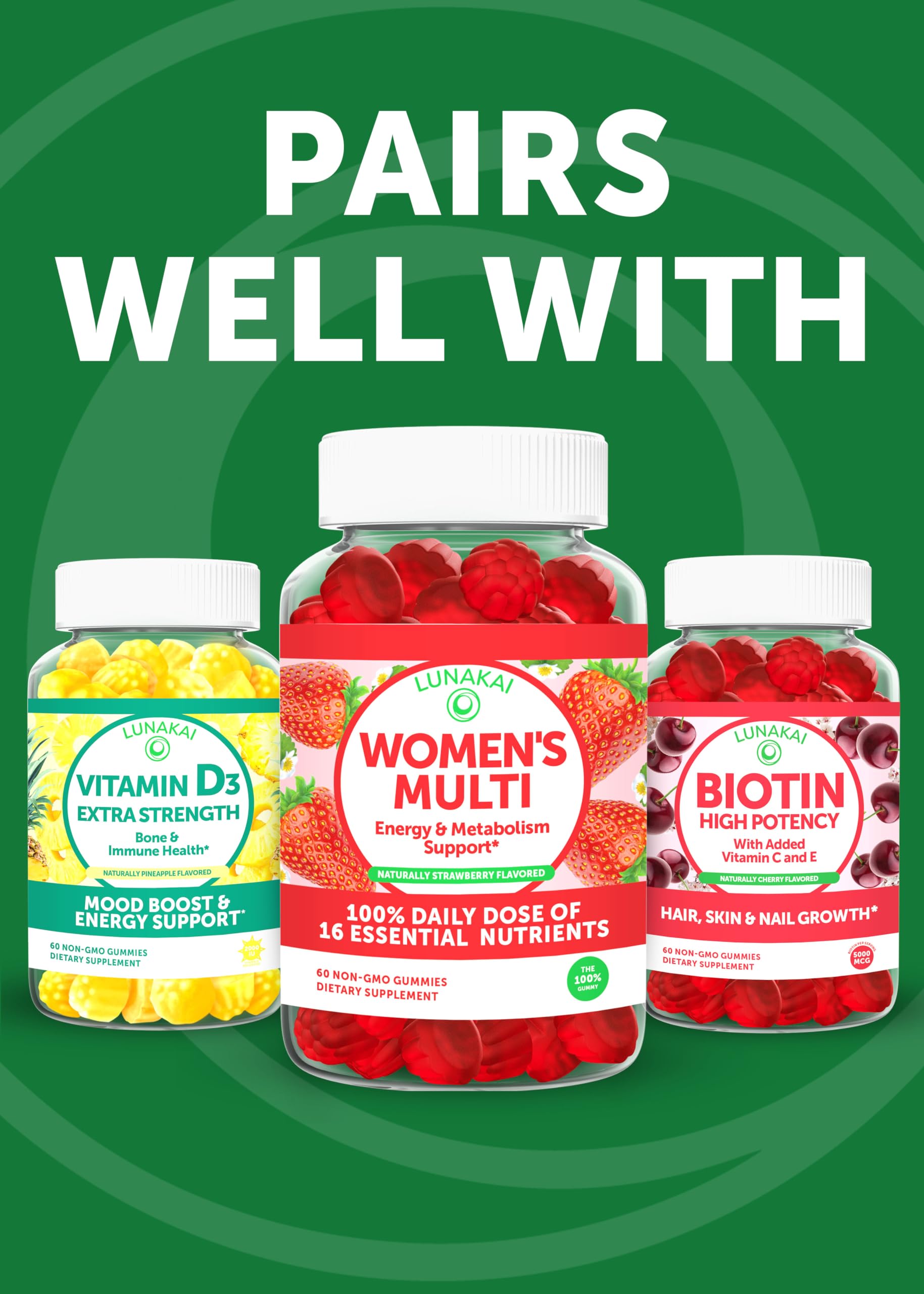Naturally sweetened Lunakai gummies with organic cane sugar flavor
