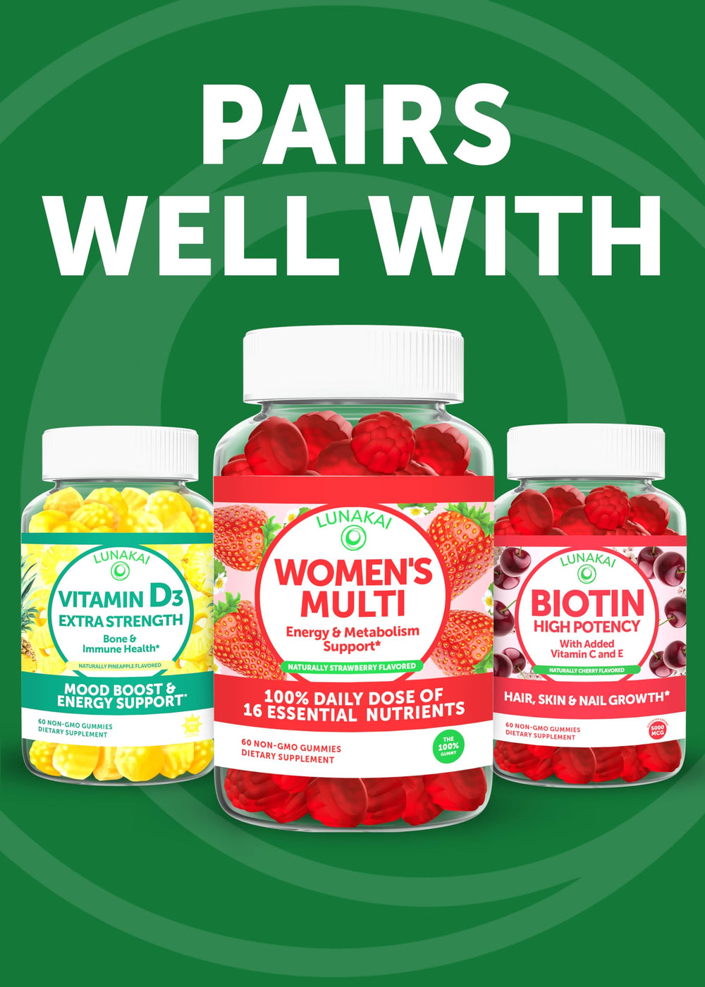 Naturally sweetened Lunakai gummies with organic cane sugar flavor