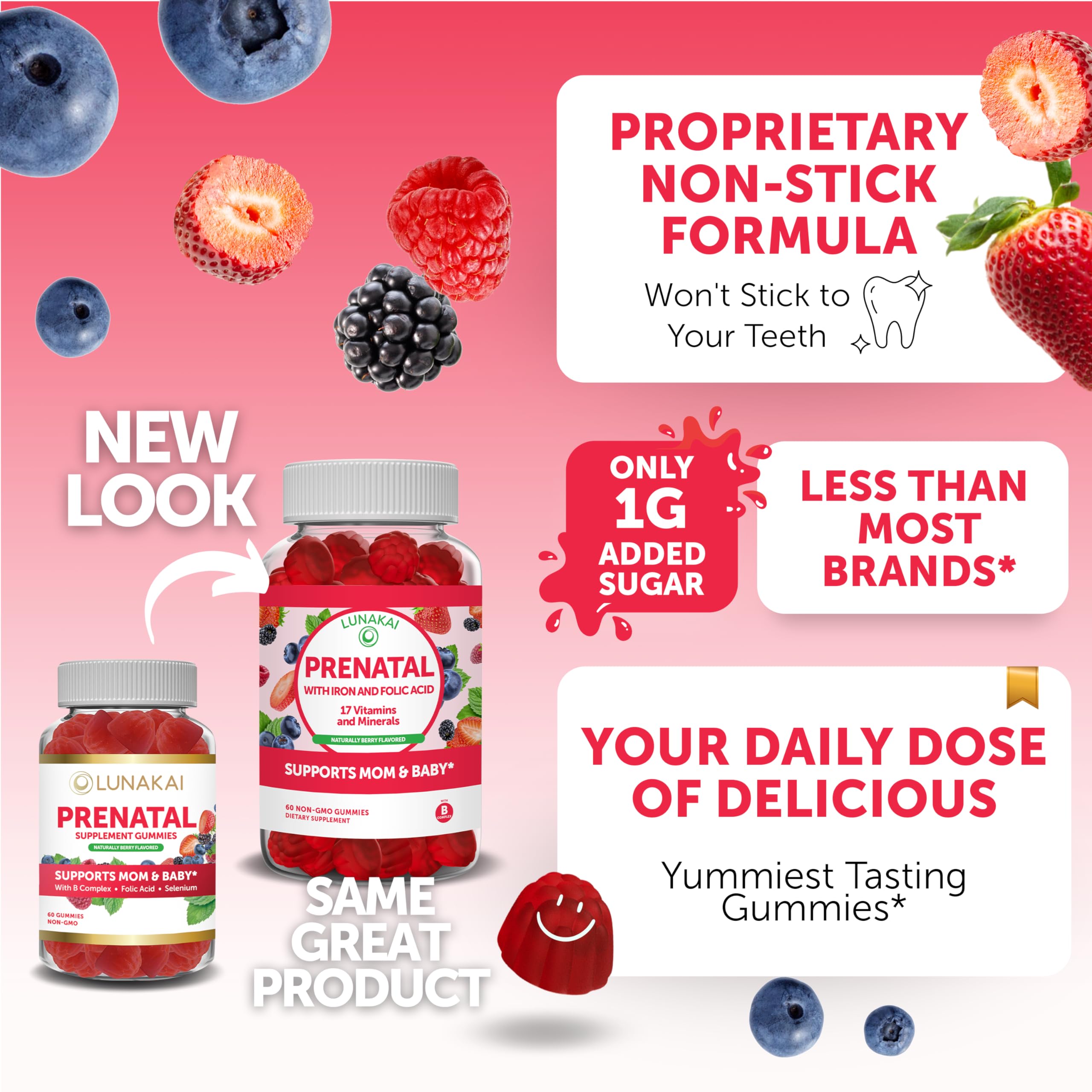 Lunakai vitamin ingredients label with 17 nutrients for pregnancy support