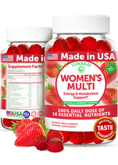 Lunakai bottle close-up showing strawberry gummies for daily wellness