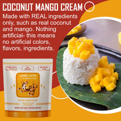 Lunar Lifts Coconut Mango Cream ingredients closeup showing real fruit flavor