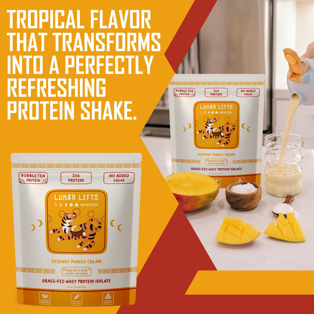 Lunar Lifts Coconut Mango Cream shake glass showcasing creamy texture