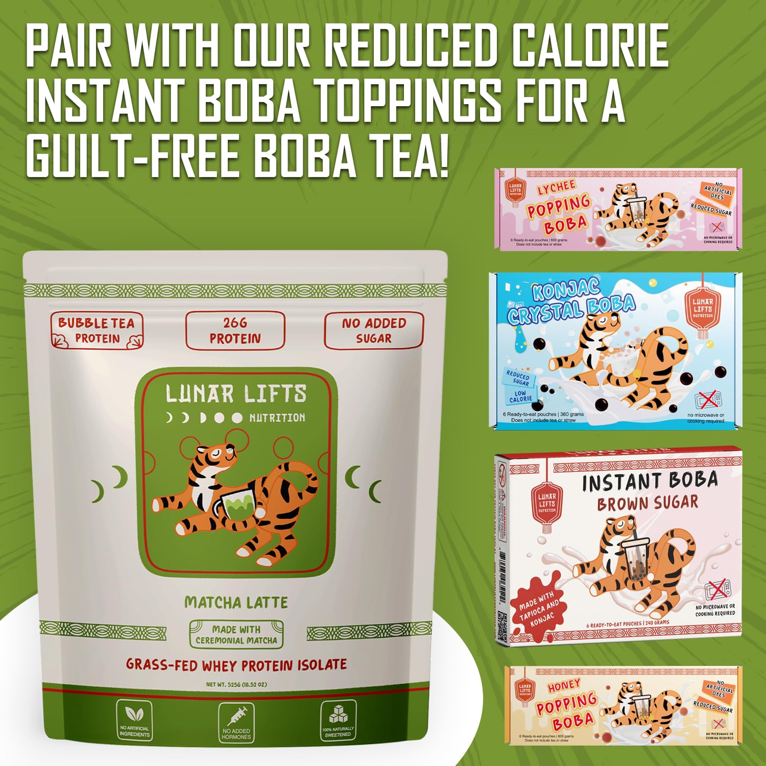 Nutrition facts panel on Lunar Lifts Matcha Latte packaging