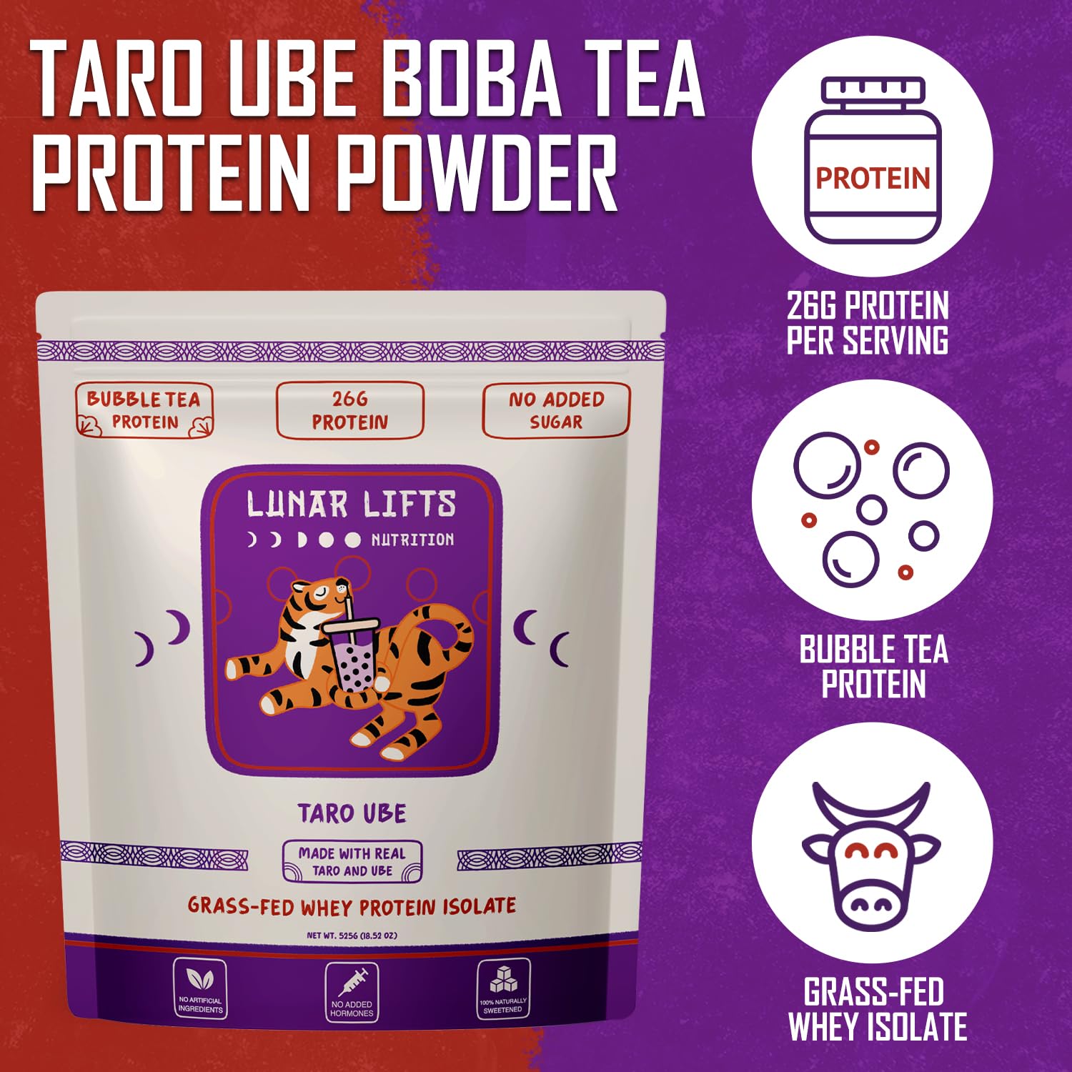 Real taro and ube flavor from Lunar Lifts Nutrition with no artificial ingredients.