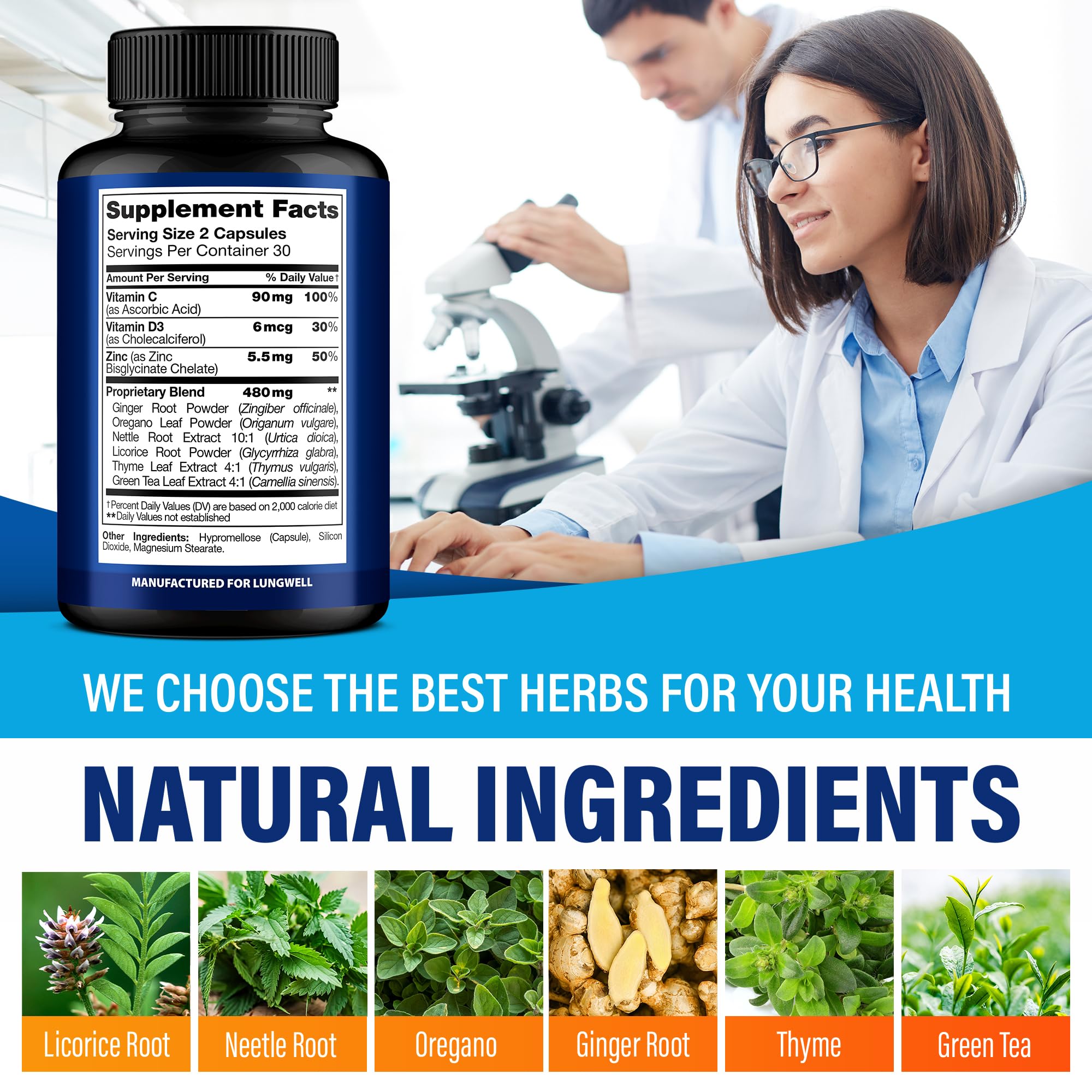 Lungwell-licorice-ginger-nettle-ingredients image highlights natural lung support.