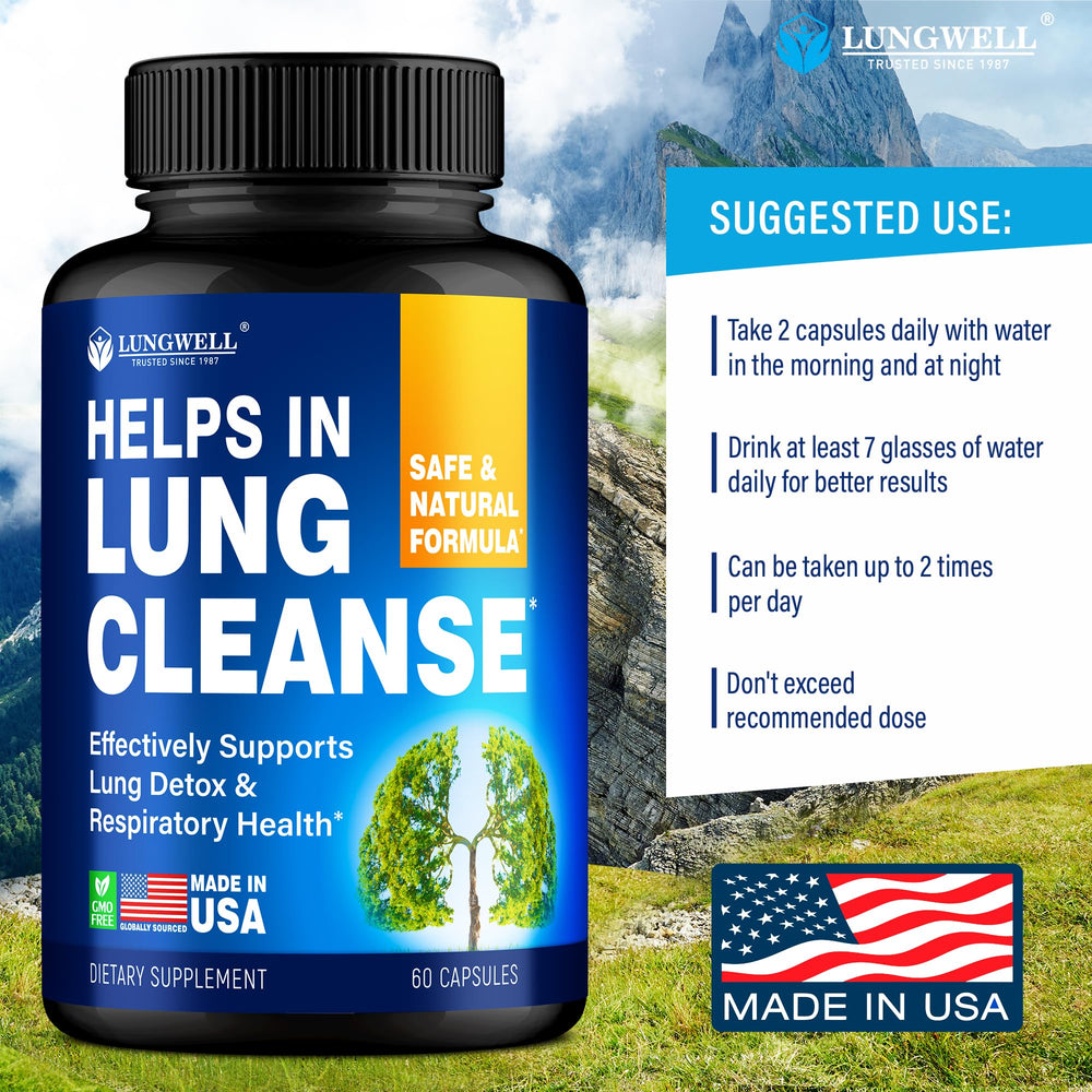 Lungwell-thyme-herbal-blend image hints at respiratory support potential.