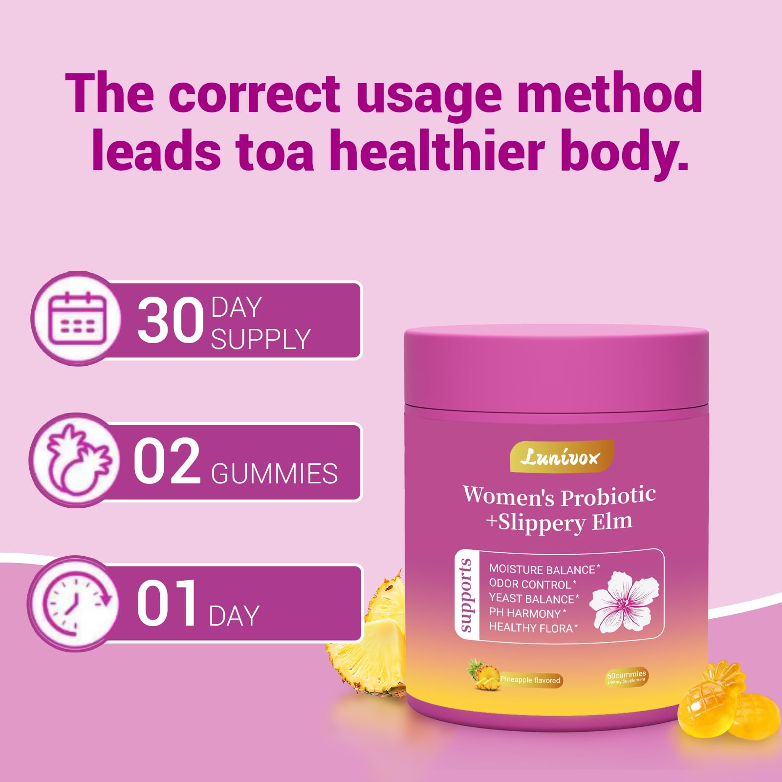 Lunivox 60-count gummies for convenient daily routine.