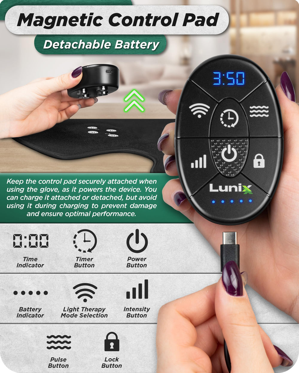 Lunix LX24 red light mode active for relaxing foot exposure