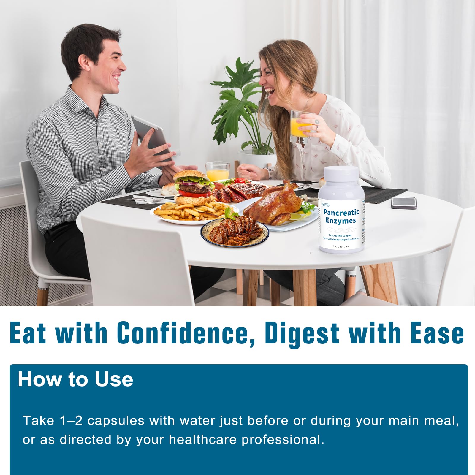 Lunza Pancreatin capsules ready for meals, convenient digestion support on the go.